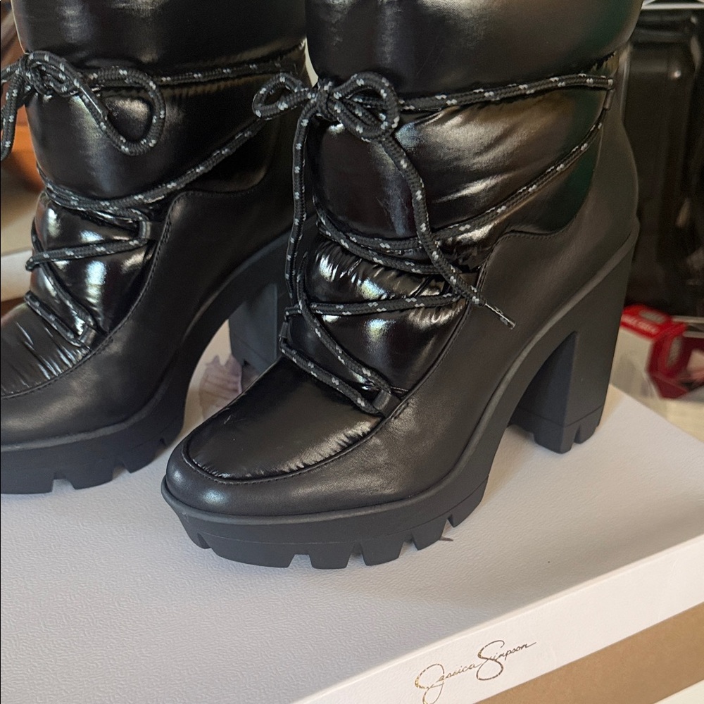 Jessica Simpson Glossy Black Heeled Boots